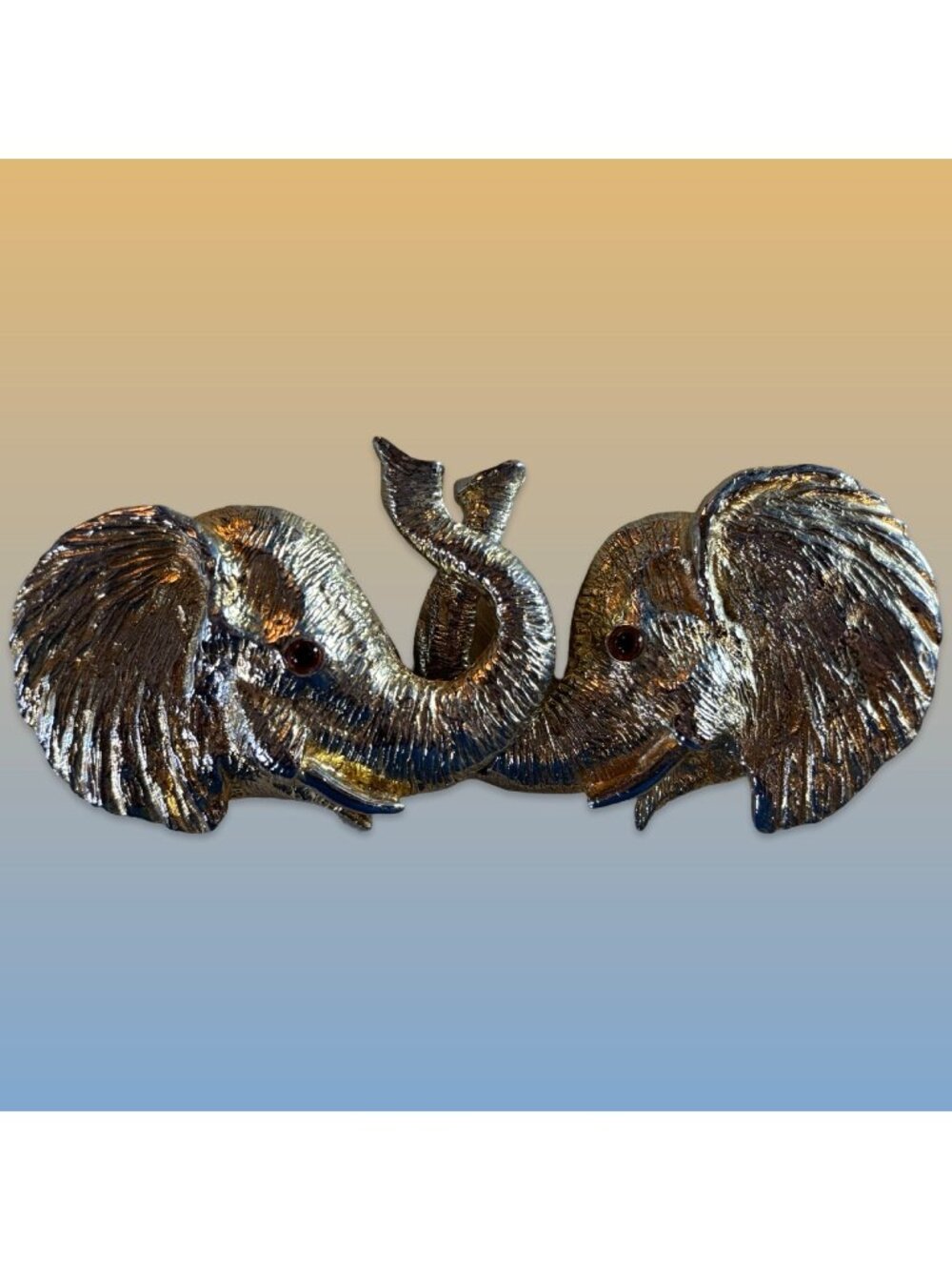 1980 Mimi Di Niscemi Two Elephant Interlocking Trunks Belt Buckle Signed Vintage